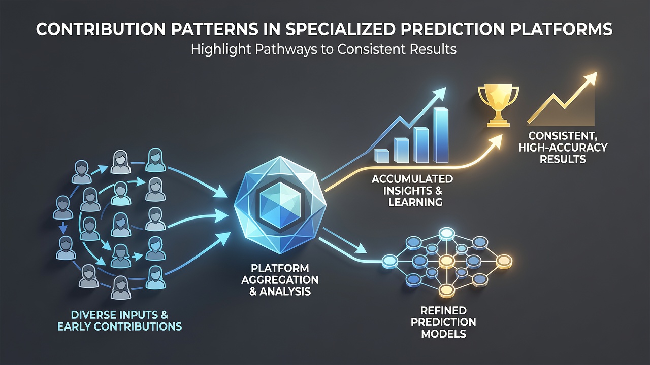 Overview of user contribution metrics displayed on a specialized prediction platform dashboard showing activity heatmaps and accuracy graphs