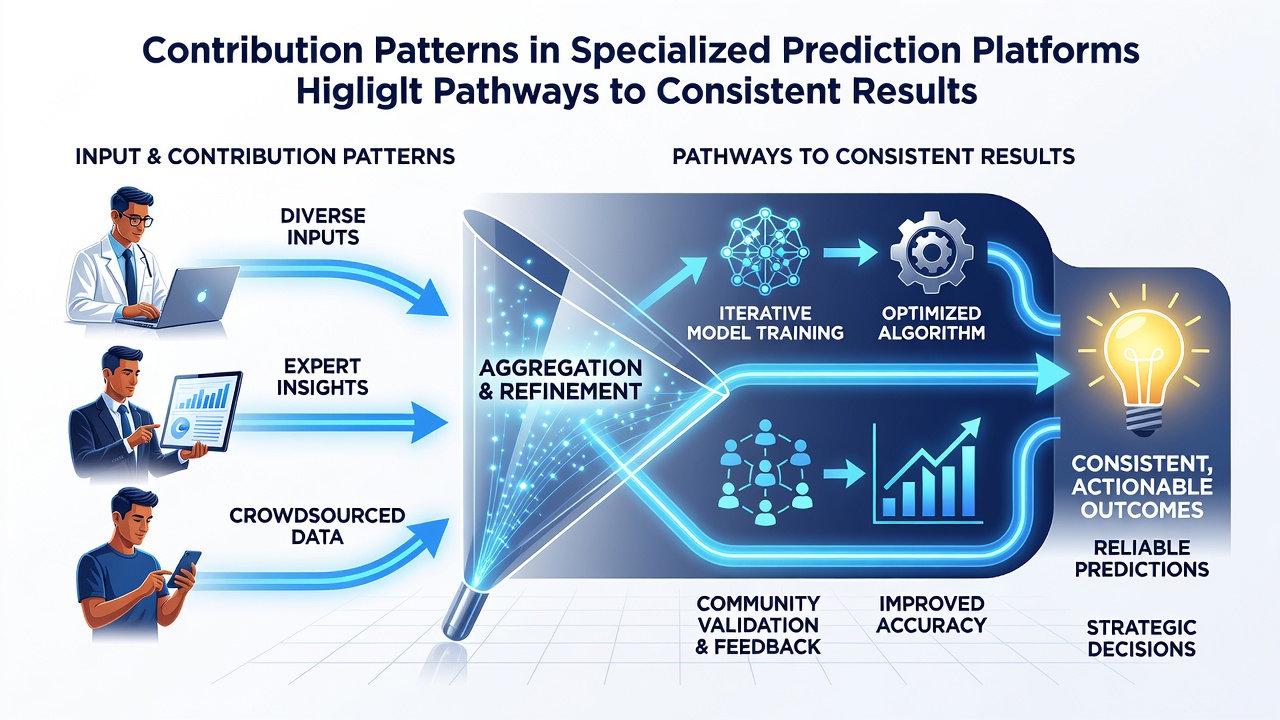 Detailed view of contribution heatmaps and accuracy trend lines from multiple prediction platform users over a six-month period