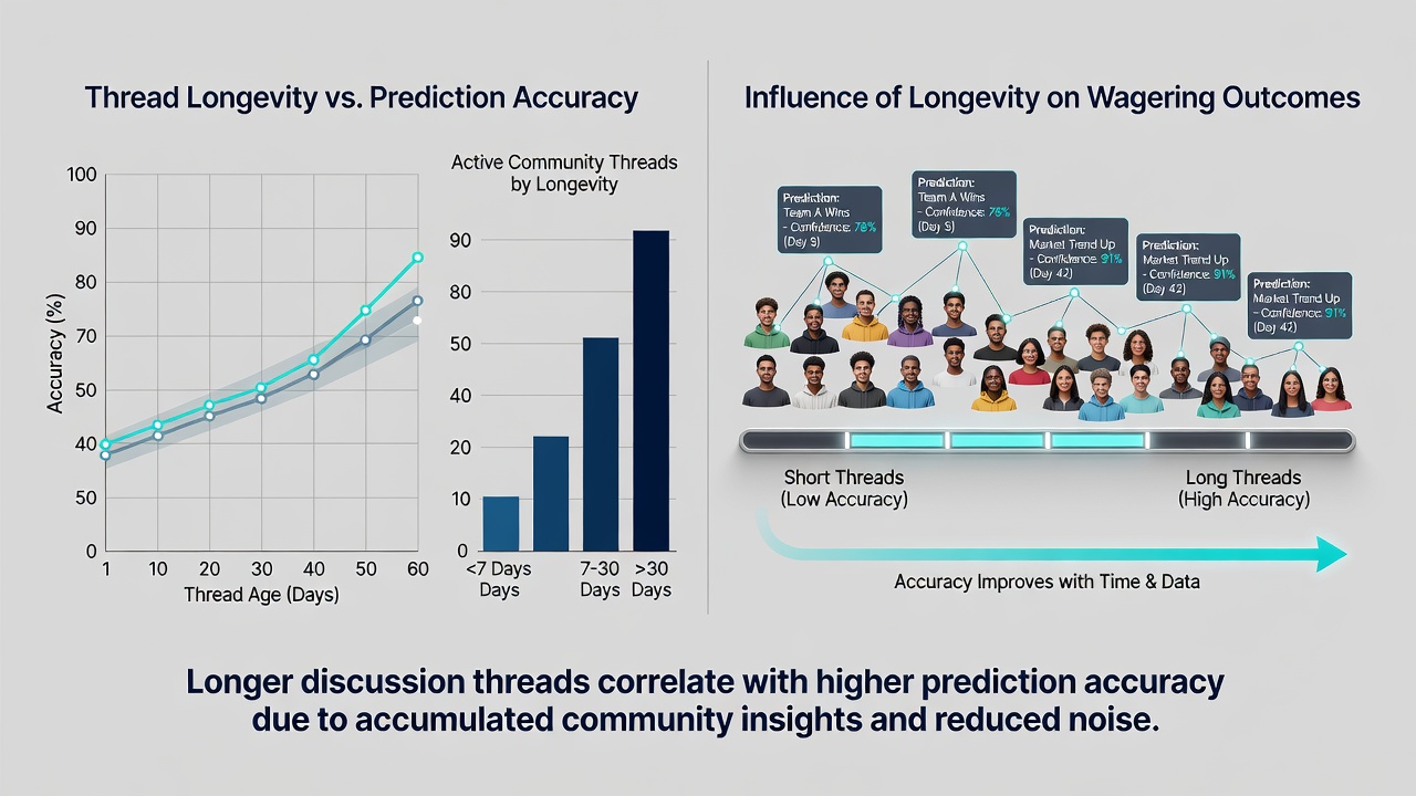 Detailed view of a multi-day betting prediction thread with user replies and accuracy metrics