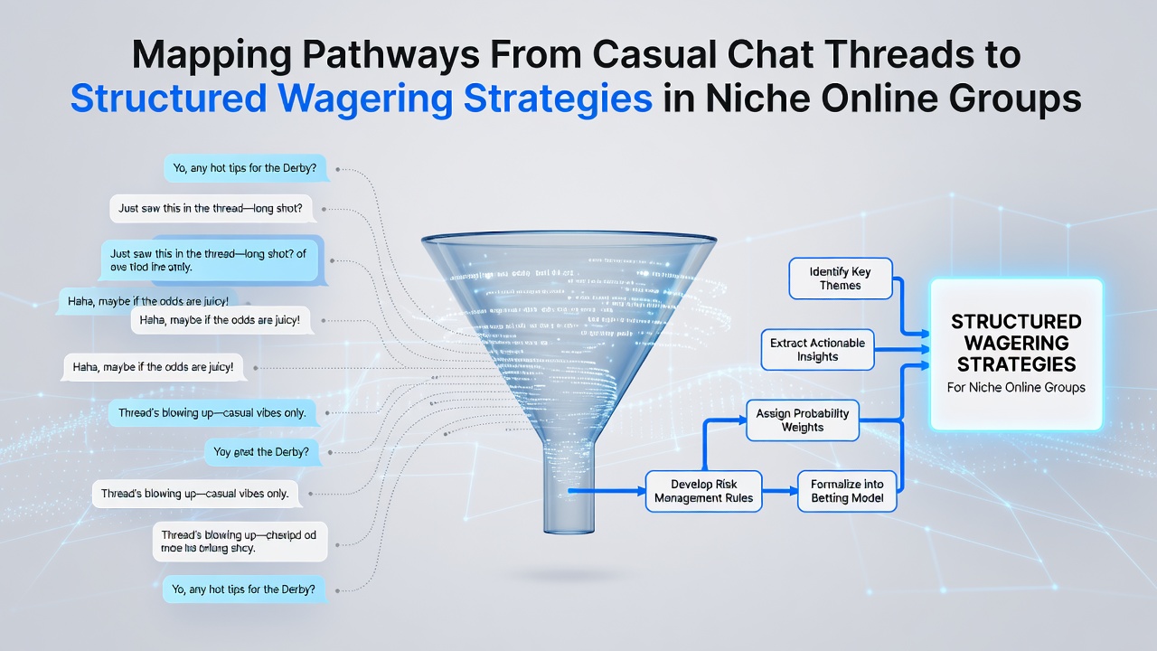 Visual representation of online chat threads evolving into structured betting strategies within niche communities