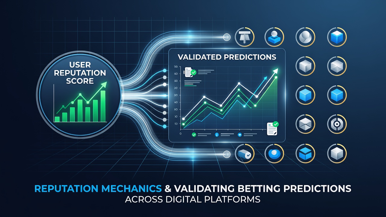 Digital interface showing user reputation scores and prediction validation metrics on a betting platform dashboard